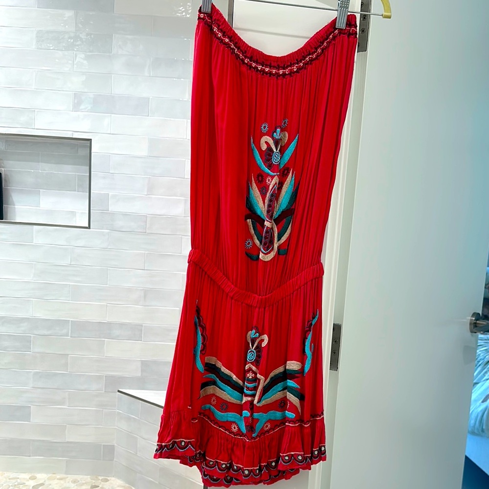 Bali Queen Embroidered Orange Strapless Dress Size M/L